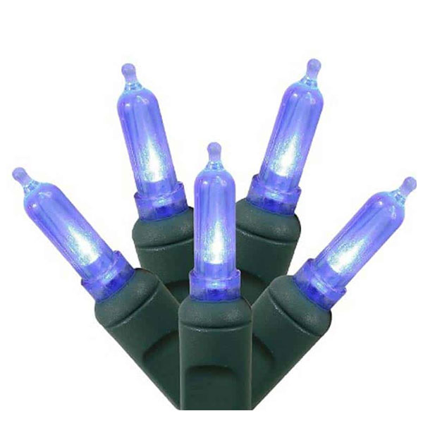 LED 100 LT Blue Italian Mini Light Set- Green Wire - Image 2